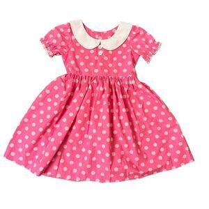 Eleanor Rose Presley Dress Pink & White Polka Dot Peter Pan Collar Size 8-10 NEW